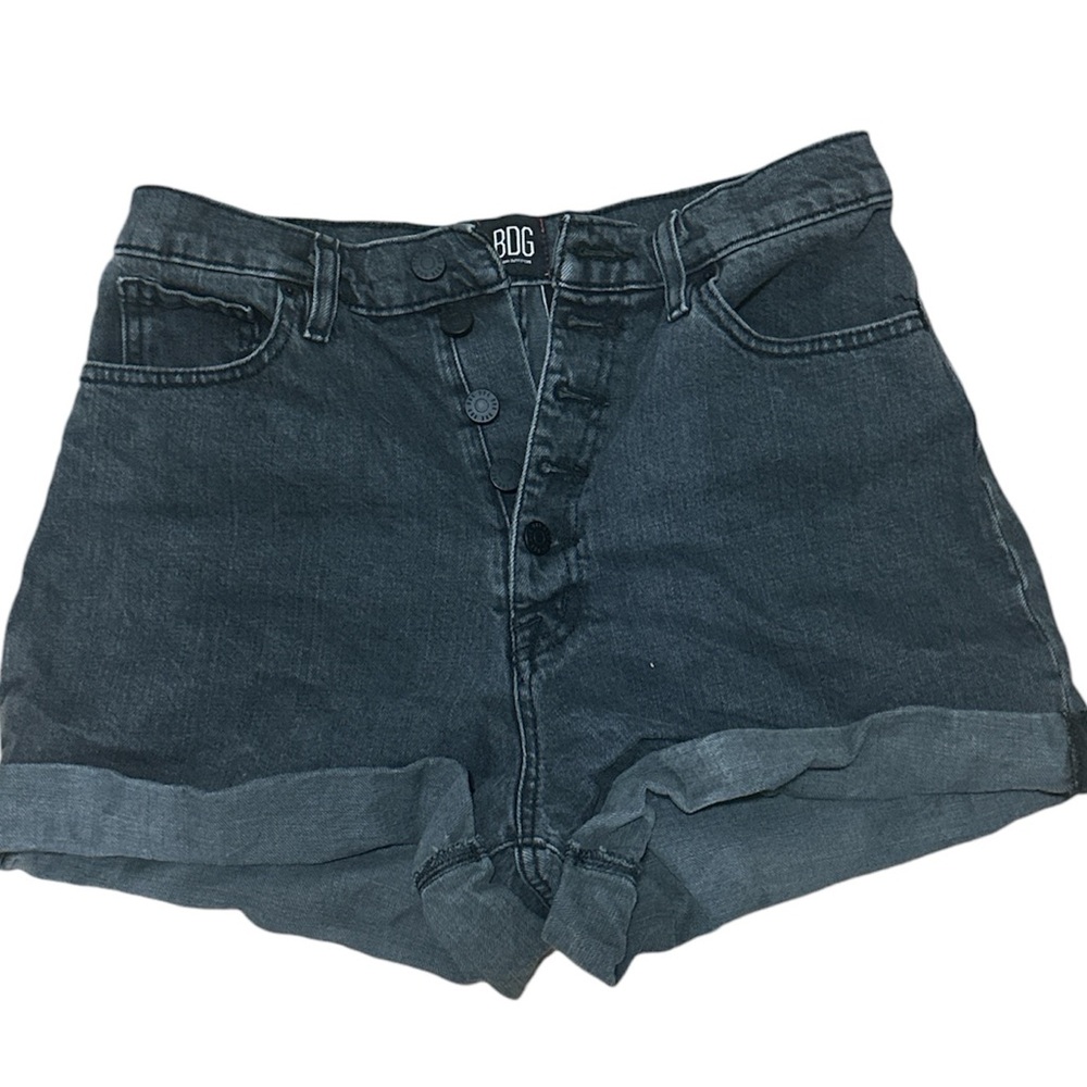 BDG URBAN OUTFITTERS Washed Black Button Fly Cuffed MOM HIGH RISE Shorts size 30